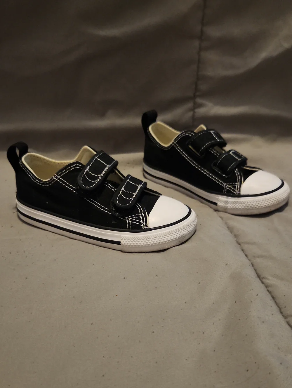 Converse Kids Black Canvas Velcro Sneakers with White Toe